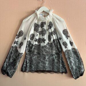 Oscar de la Renta Silk & Lace Long Sleeve – Timeless Elegance